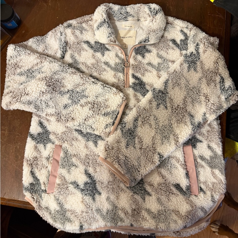 Thread & Supply Women’s Sherpa 3/4 Zip Jacket - Cream,Pink and Gray